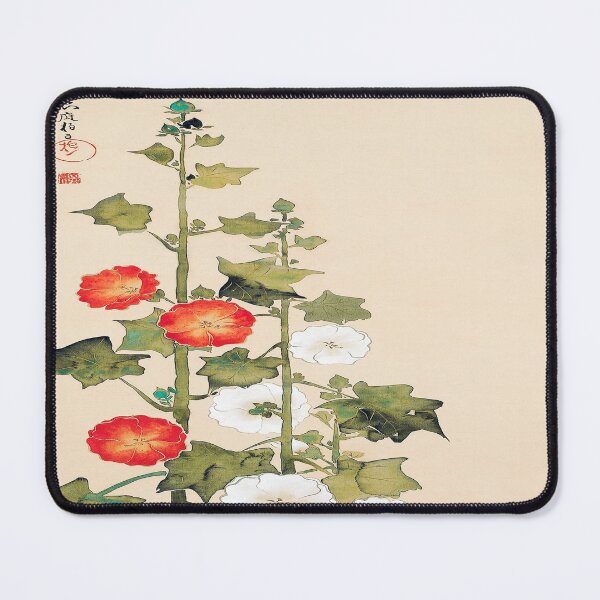Item preview, Japanese hollyhock flowers vintage painting by Sakai Hoitsu-Vintage botanical art designed and sold by Tamas Das.