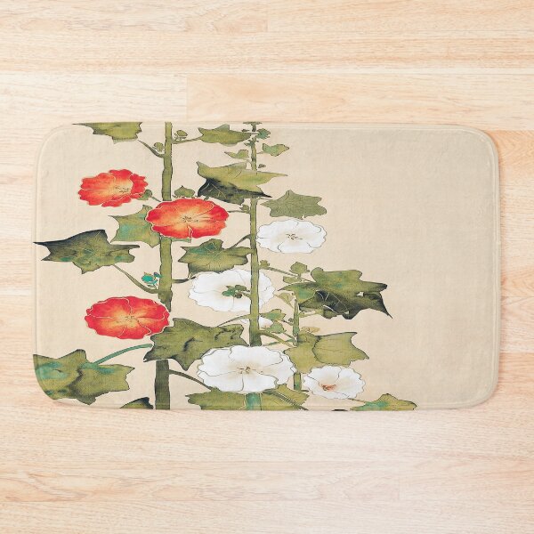 Item preview, Japanese hollyhock flowers vintage painting by Sakai Hoitsu-Vintage botanical art designed and sold by Tamas Das.