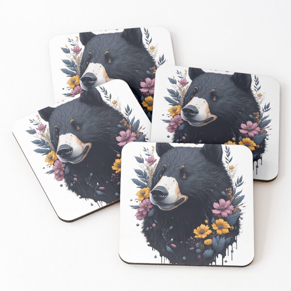 Item preview, Cute Black Bear Watercolor Art with Complementary Flowers and Leaves designed and sold by AndyNgn.
