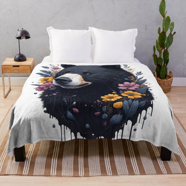 Item preview, Cute Black Bear Watercolor Art with Complementary Flowers and Leaves designed and sold by AndyNgn.