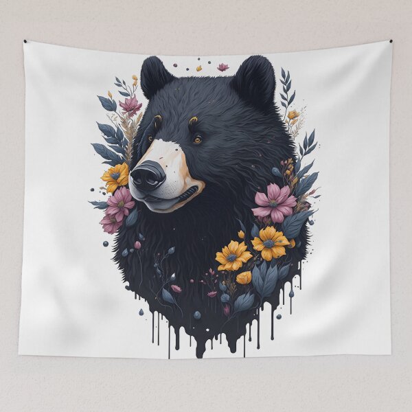 Item preview, Cute Black Bear Watercolor Art with Complementary Flowers and Leaves designed and sold by AndyNgn.