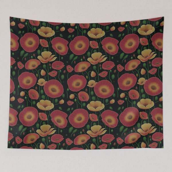 Artikelvorschau, Rote Mohnblumen Feld Blumenmuster entworfen und verkauft von Digi Artworks Store.