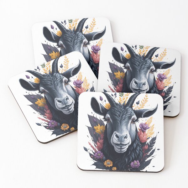Item preview, Cute Black Goat Watercolor Illustration with Complementary Flowers designed and sold by AndyNgn.