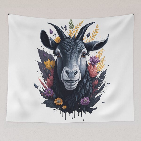 Item preview, Cute Black Goat Watercolor Illustration with Complementary Flowers designed and sold by AndyNgn.