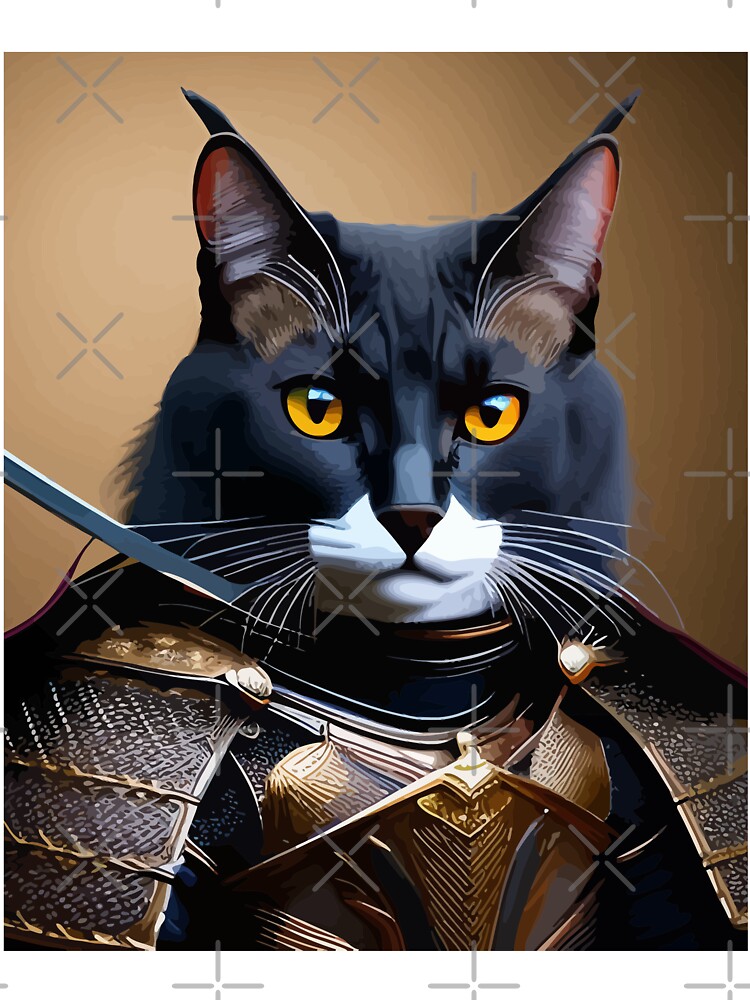 Coole Katze mit Samurai-Rüstung und Schwert | Kinder T-Shirt