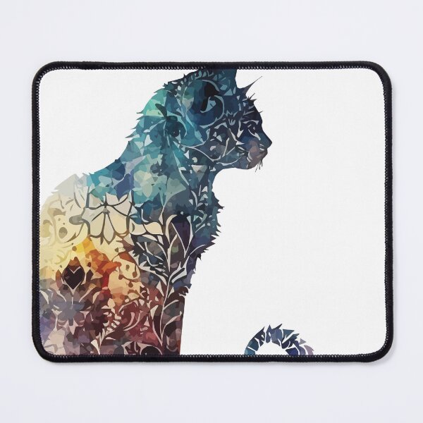 Item preview, A Cat Overlaid with Bohemian Pattern in Blue - Boho Animals designed and sold by GVRDesign.