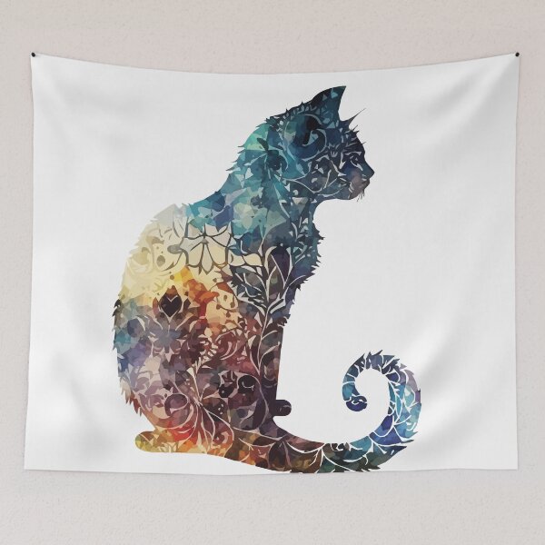 Item preview, A Cat Overlaid with Bohemian Pattern in Blue - Boho Animals designed and sold by GVRDesign.