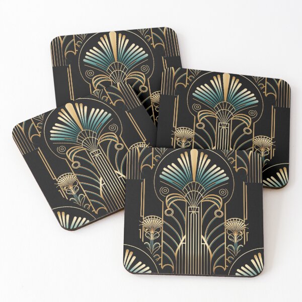 Item preview, Bohemian Luxury Gold Teal Art Deco Ornament Pattern On Black designed and sold by artsandsoul.