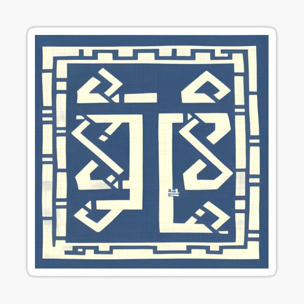 Blue + Chartreuse Greek Key Border Square Stickers