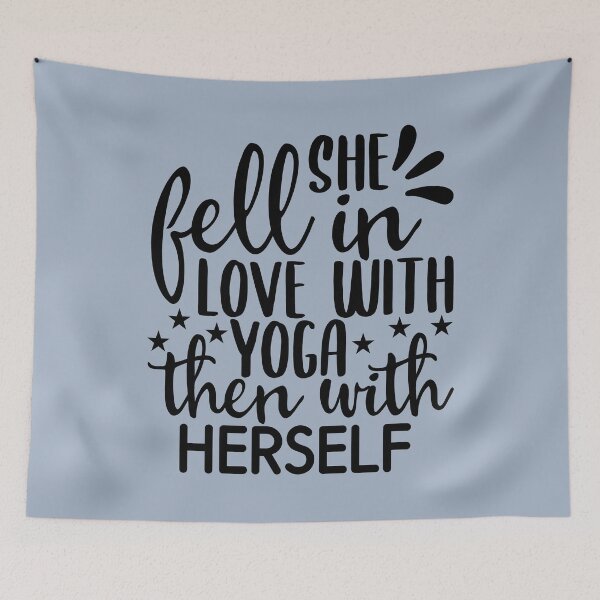 Item preview, Yoga Quote She Fell In Love With Yoga And Then With Herself Motivational Saying designed and sold by SoccaTamam.