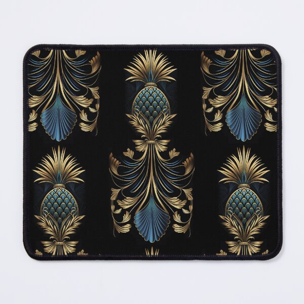Item preview, Luxury Gold Blue Art Deco Pineapple Pattern On Black designed and sold by artsandsoul.