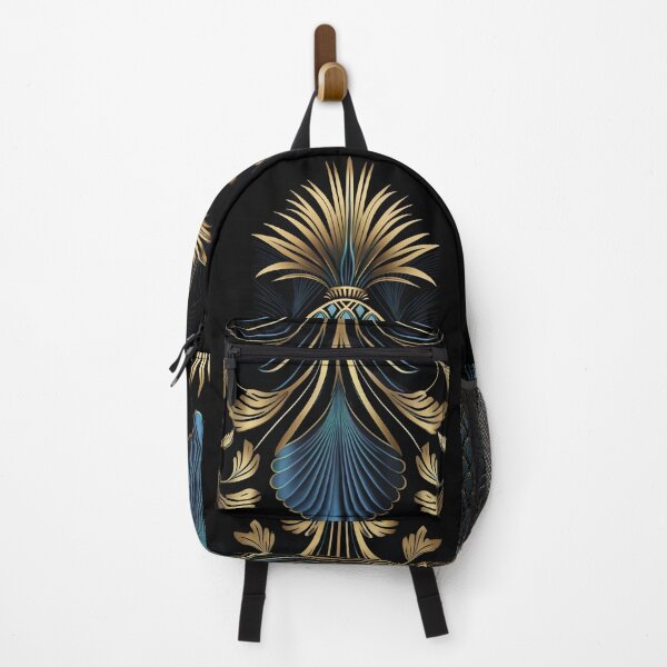 Item preview, Luxury Gold Blue Art Deco Pineapple Pattern On Black designed and sold by artsandsoul.
