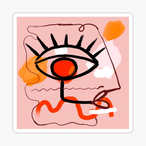 Picasso Inspired Woman on pink Sticker