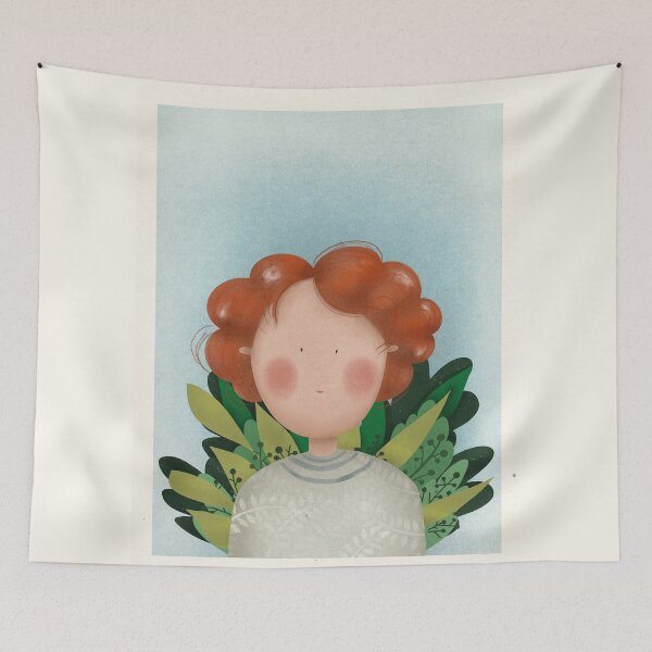 Item preview, Mara the red hair girl poses in the garden designed and sold by alisonsadler.