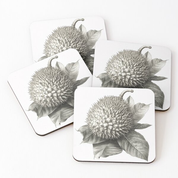 Item preview, Grayscale Botanical Illustration of Durian Fruit designed and sold by EmeraldeaArt.