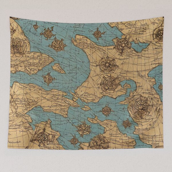 Item preview, Throw Pillow With An Ancient Imaginary Map Illustration designed and sold by Sowari-Pillows.