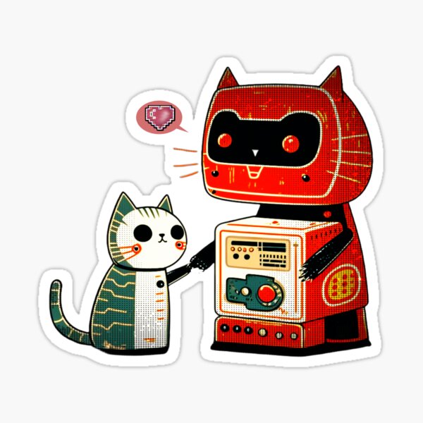 Item preview, I Heart You, cat robots in love, cat robot friends designed and sold by Artlizzard.