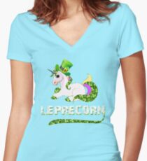 Funny Leprecorn T-Shirt, St Patricks Day Leprechaun Unicorn Gift Women's Fitted V-Neck T-Shirt