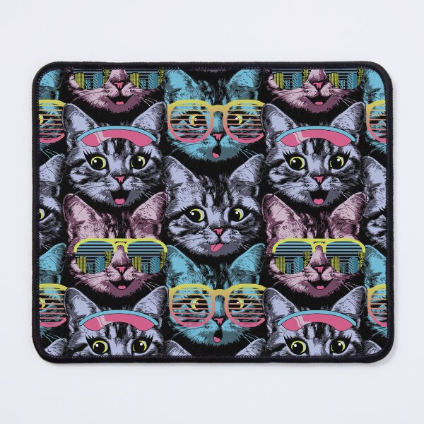 Item preview, Happy kitten faces with sunglasses with city and visor.  Seamless pattern. designed and sold by Marina Smorodinskaya.