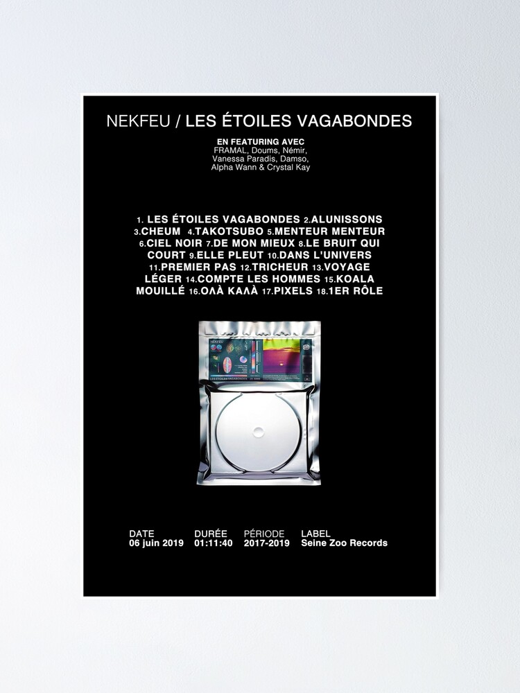 Posters of Nekfeu | Album The Wandering Stars | Decorative posters | French  Rap | Interior decoration | Poster