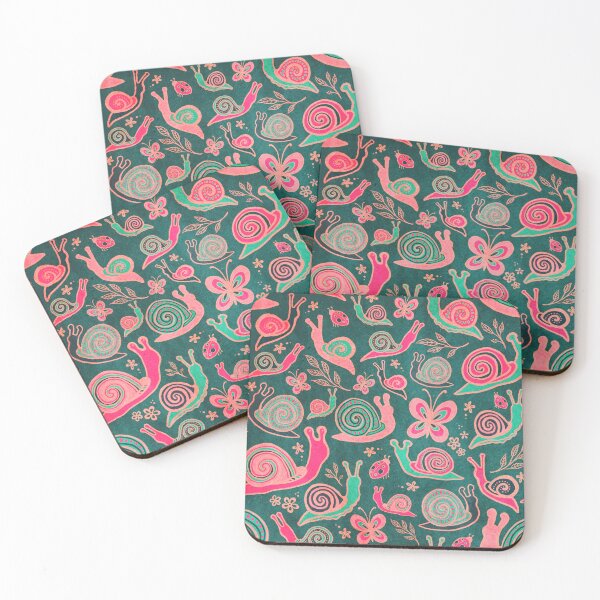 Item preview, Snail convention - pink & green on jade designed and sold by AprilAppleArt.
