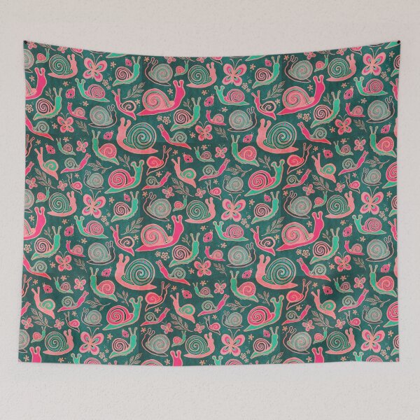 Item preview, Snail convention - pink & green on jade designed and sold by AprilAppleArt.