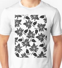 Black white modern vector poinsettia floral pattern Unisex T-Shirt