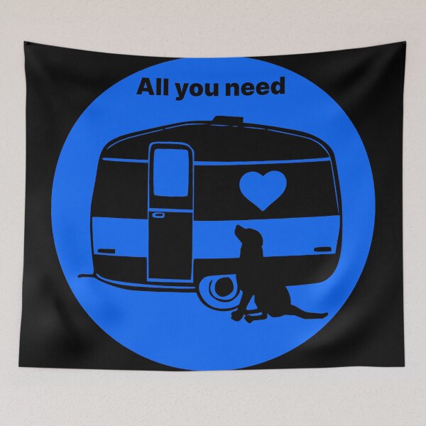 Item preview, ALL YOU NEED HEART DOG CARAVAN BLUE2 designed and sold by Marni Scofidio Desi9ns.