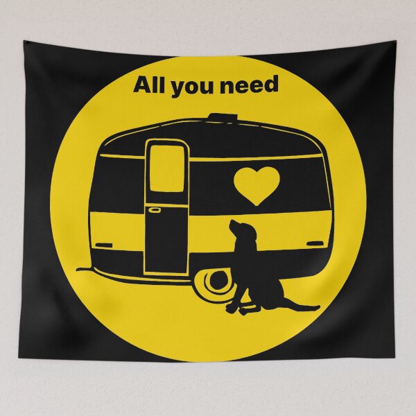 Item preview, ALL YOU NEED HEART DOG CARAVAN YELLOW2 designed and sold by Marni Scofidio Desi9ns.