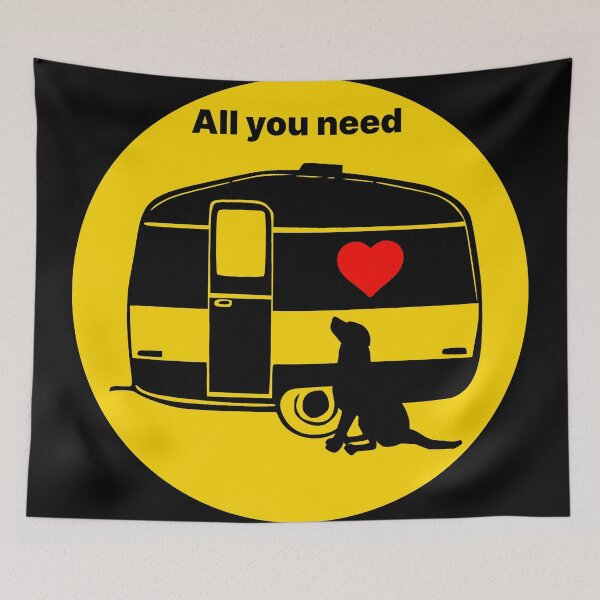 Item preview, ALL YOU NEED HEART DOG CARAVAN YELLOW designed and sold by Marni Scofidio Desi9ns.
