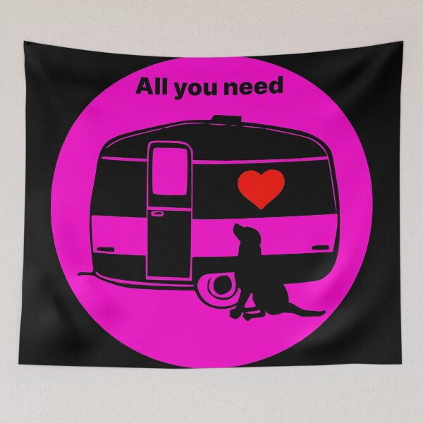 Item preview, ALL YOU NEED HEART DOG CARAVAN FUCHSIA designed and sold by Marni Scofidio Desi9ns.