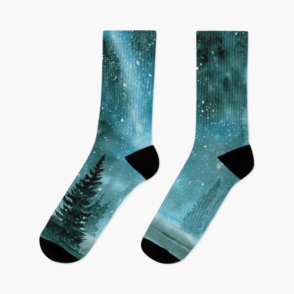 Item preview, Watercolor starry snowy night winter forest designed and sold by MaryWatercolor.