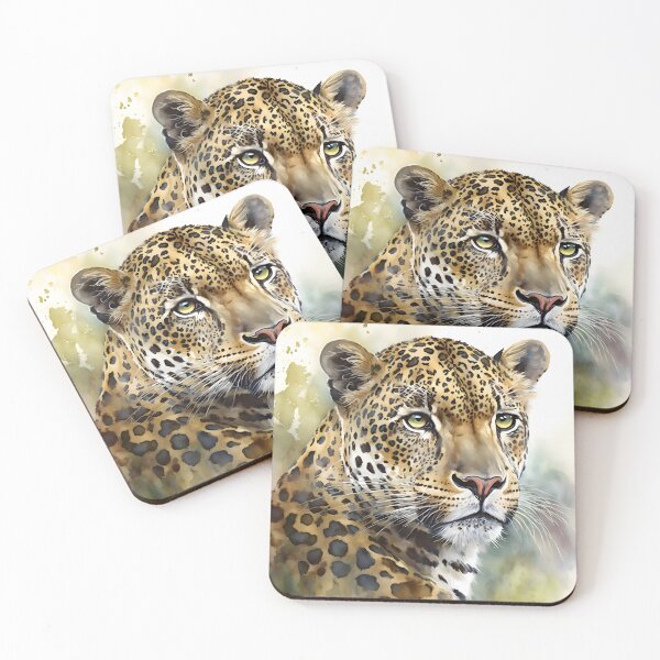 Item preview, Watercolor Leopard Portrait on a Green Abstract Jungle Background designed and sold by CGSGraphics.