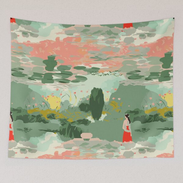 Item preview, Scarlet Solitude: Woman in Summer Landscape Inspired by Claude Monet designed and sold by TopArtsy.