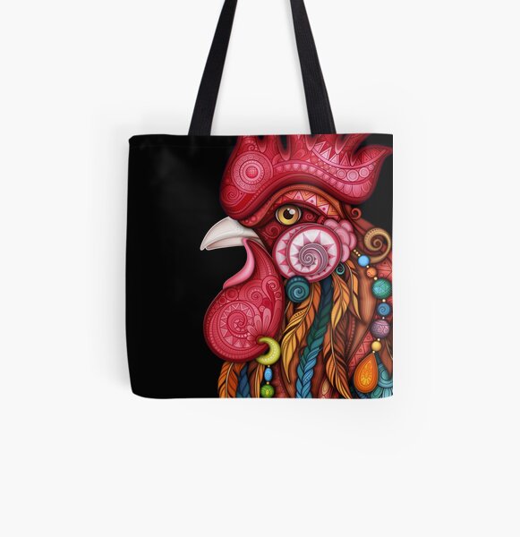 Tribal Rooster Design All Over Print Tote Bag