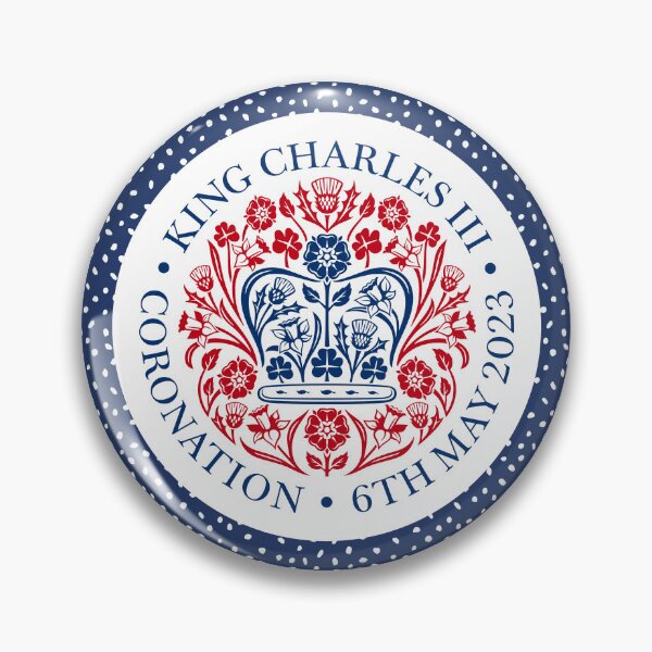 Item preview, King Charles III Coronation Emblem on confetti spots dark blue background designed and sold by HazelFisher.