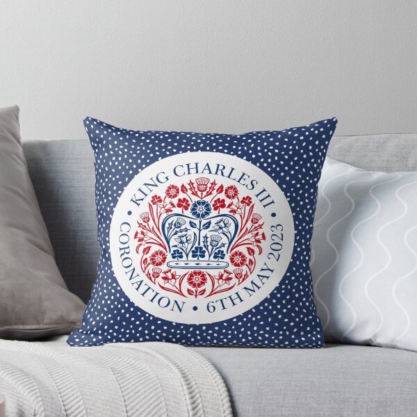 Item preview, King Charles III Coronation Emblem on confetti spots dark blue background designed and sold by HazelFisher.