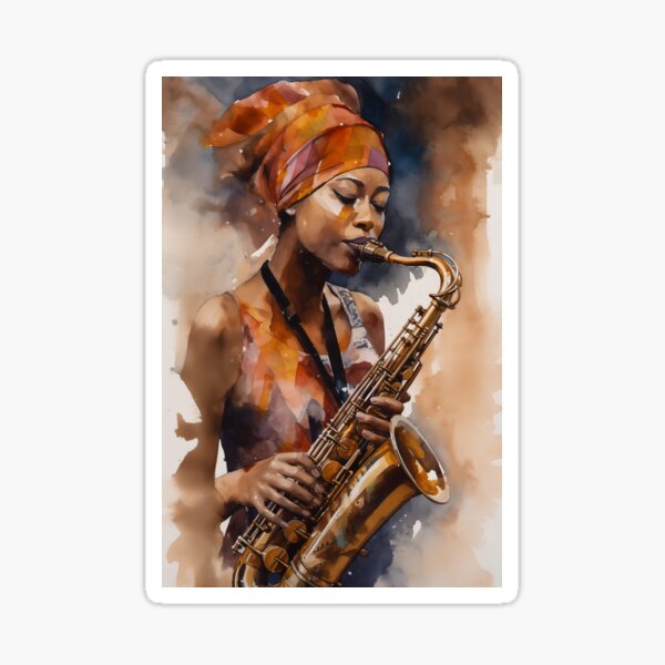 Item preview, A painting of a woman playing a jazz saxophone designed and sold by RoseShop2093.
