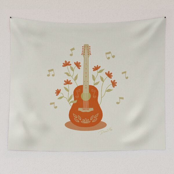 Item preview, Nature Music ~ Red guitar with flowers behind it designed and sold by Danvrie.