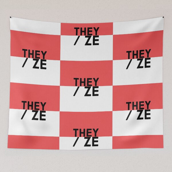 Item preview, They/Ze pronouns on a red and white background designed and sold by MxA19.