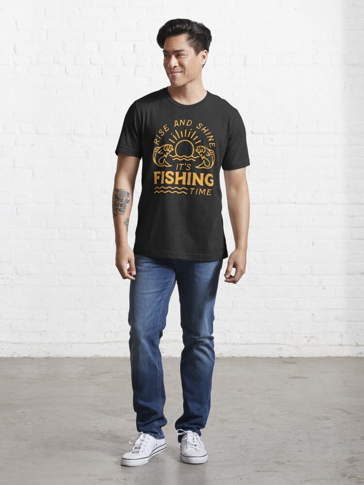 Mens Rise And Shine Its Fishing Time T Shirt Funny Fisherman Tee For Guys  Graphic Tees