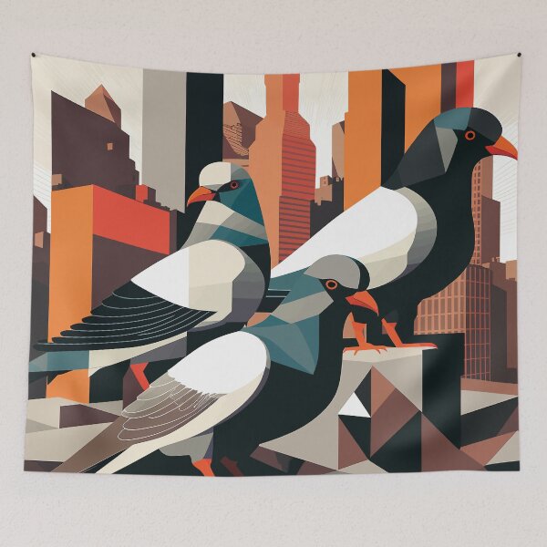 Item preview, New York landscape with pigeons on the roofs fine art for home decoration. designed and sold by paulo silveira.
