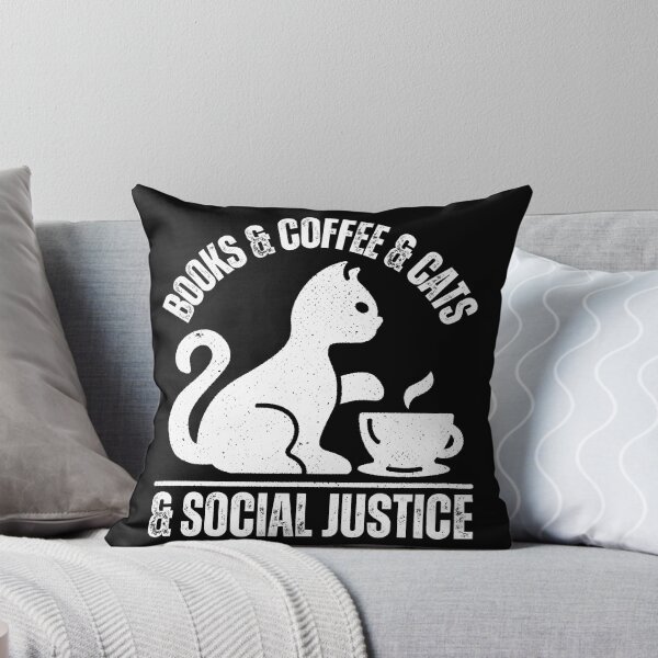 Aperçu de l'œuvre Livres, café, chats et justice sociale - un style minimaliste et vieilli créée et vendue par EvergreenWhimsy.