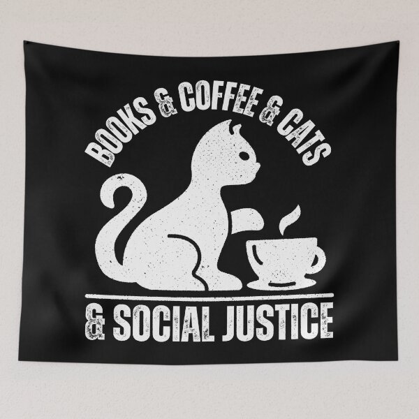 Item preview, Books and coffee and cats and social justice - minimalist distressed designed and sold by EvergreenWhimsy.