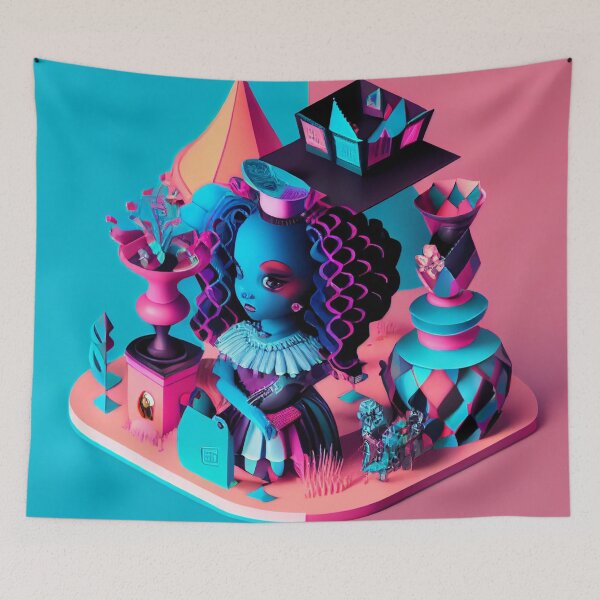 Item preview, Cyberpunk Black Girl in Pink Blue Land designed and sold by dcwildfinds.