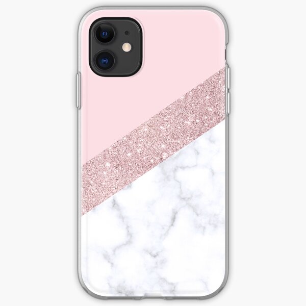 Stylish white marble rose gold glitter pink iPhone Soft Case