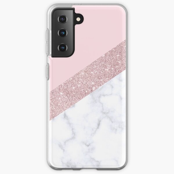 Stylish white marble rose gold glitter pink Samsung Galaxy Soft Case