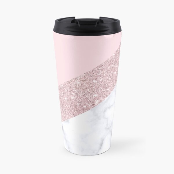 Stylish white marble rose gold glitter pink Travel Mug
