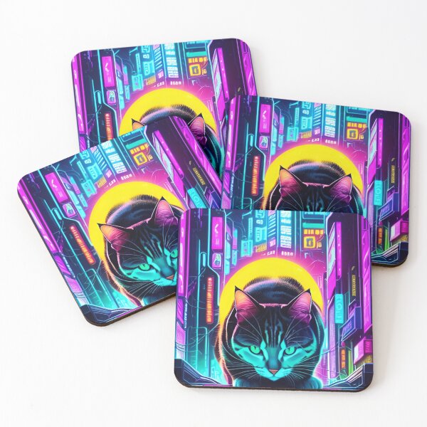 Item preview, Colorful Futuristic Cyber Cat Neon Ai Art designed and sold by CyberArtWorld.