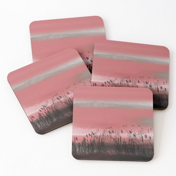 Item preview, Sunset color, fog, marshy landscape with aquatic plants, abstract Watercolor designed and sold by Collagedream.